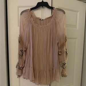 Tempo Paris Women's Cream Blouse with Floral Accents large NWT